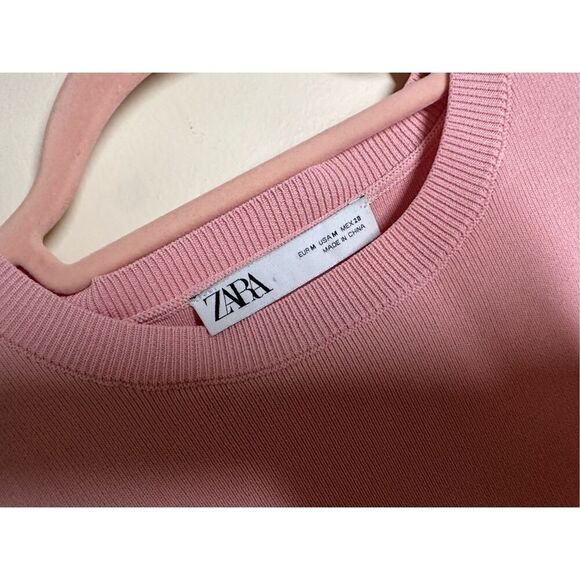 Zara Pink Crinkle Puff Sleeve Cropped Top Size Medium - Picture 3 of 4